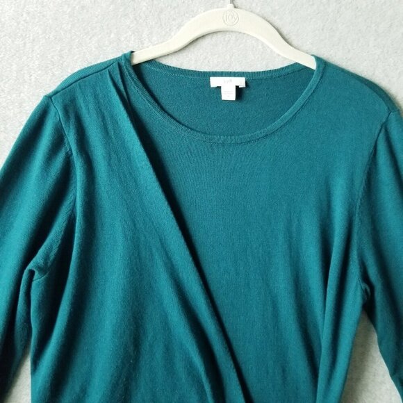 J Jill Womens Large Faux Wrap Tie Front Knit Top Blue Green Soft Lightweight - Picture 2 of 10